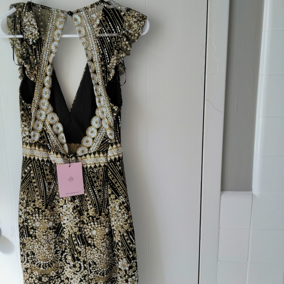 Hello Molly Black and Gold Sequin V-Neck Mini Dress - Picture 5 of 6